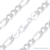 7.8mm Figaro Link Chain Diamond-Cut Pave Bracelet in .925 Italy Sterling Silver - £39.63 GBP+