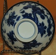 Porcelain Bowl 4.5&quot; White w Cobalt dark Blue boys chasing butterflies Ja... - $13.49