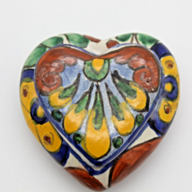 Talavera Terra Cotta Pottery Heart Trinket Box Mexico Hand Painted Folk Art (A) - £9.42 GBP
