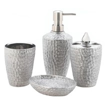 Hammered Silver Texture Porcelain Bath Accessory Set - £22.43 GBP
