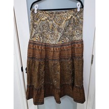 Coupé Brown Boho Tiered Cotton Skirt M | Paisley Embroidered India - $465.00 MXN