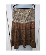 Coupé Brown Boho Tiered Cotton Skirt M | Paisley Embroidered India - $465.00 MXN