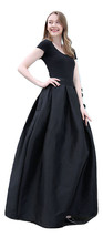 Black Taffeta Maxi Skirt Women Custom Plus Size Pleated Skirt with Pockets