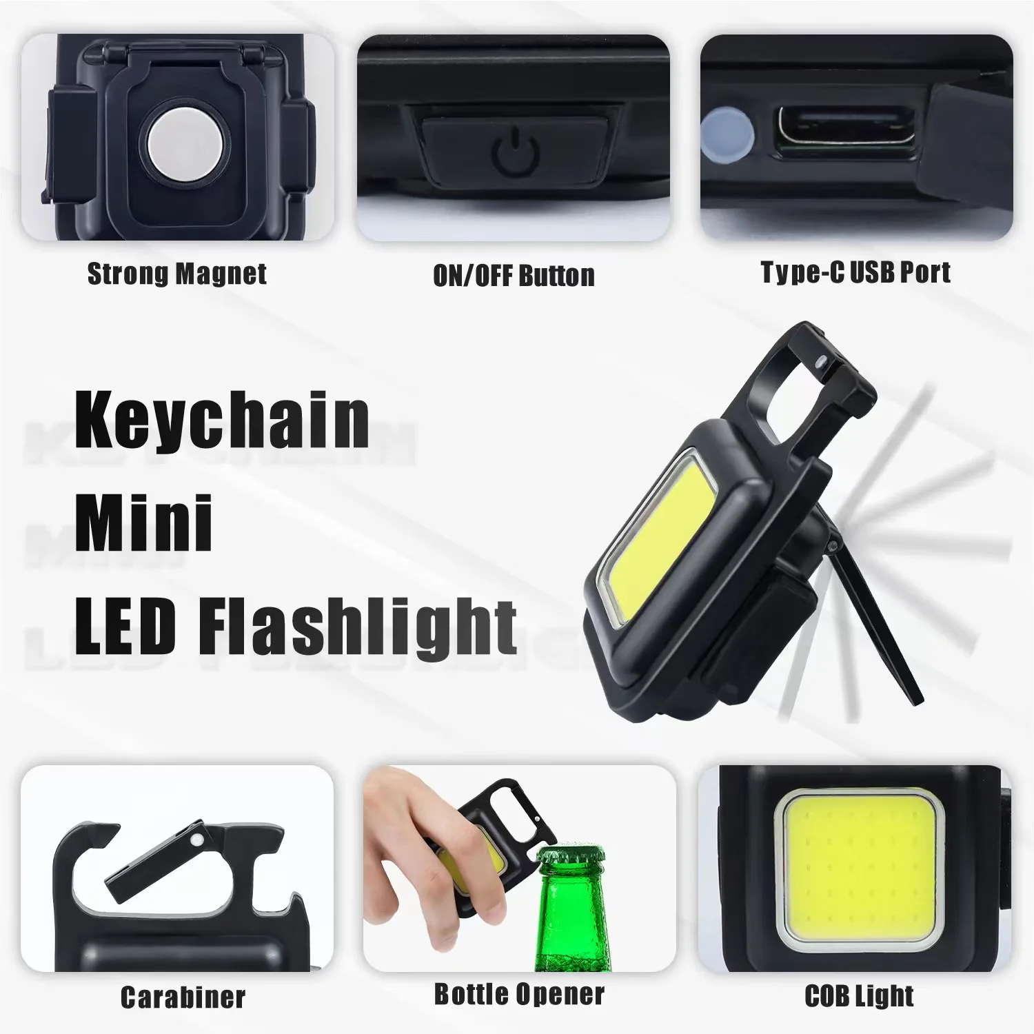 Mini LED 500mah Cold White Work Light Portable Pocket Flashlight Keychains USB - £7.86 GBP+