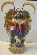 Grim Reaper Santa Muerte Owl Robe Scythe Skull Globe Fantasy Figurine Statue - £32.87 GBP