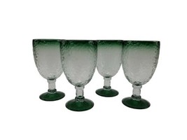 4 Libbey Mexico Iced Tea Chalice Green Clear Crackle Glass 7 Inch Tall  - £33.09 GBP