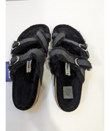Black Mayari Birkenstock Sandal Nubuck Leather Shearling Fur Thong Slide... - $166.93 CAD