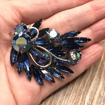 Vintage Weiss Blue and AB Coated Rhinestone Brooch with Navettes RARE - £44.84 GBP