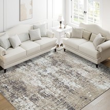 5 X 7 Machine Washable Abstract Taupe Rug For Living Room, Kitchen, And, Slip. - £66.36 GBP