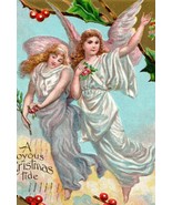 1909 Embossed Christmas Postcard Victorian Angels And Mistletoe - $21.78