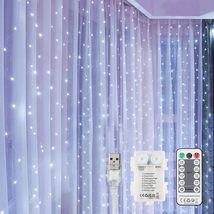 String Lights Curtain USB Battery Powered with Remote Cool White 7.9Ft x... - $16.99