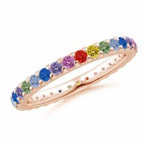 ANGARA Spectra Prong-Set Round Multi-Sapphire Eternity Band in 14K Solid... - £587.85 GBP