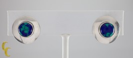 Sterling Silver Malachite Azurite Cabochon Clip-On Earrings in Disk Sett... - $237.60