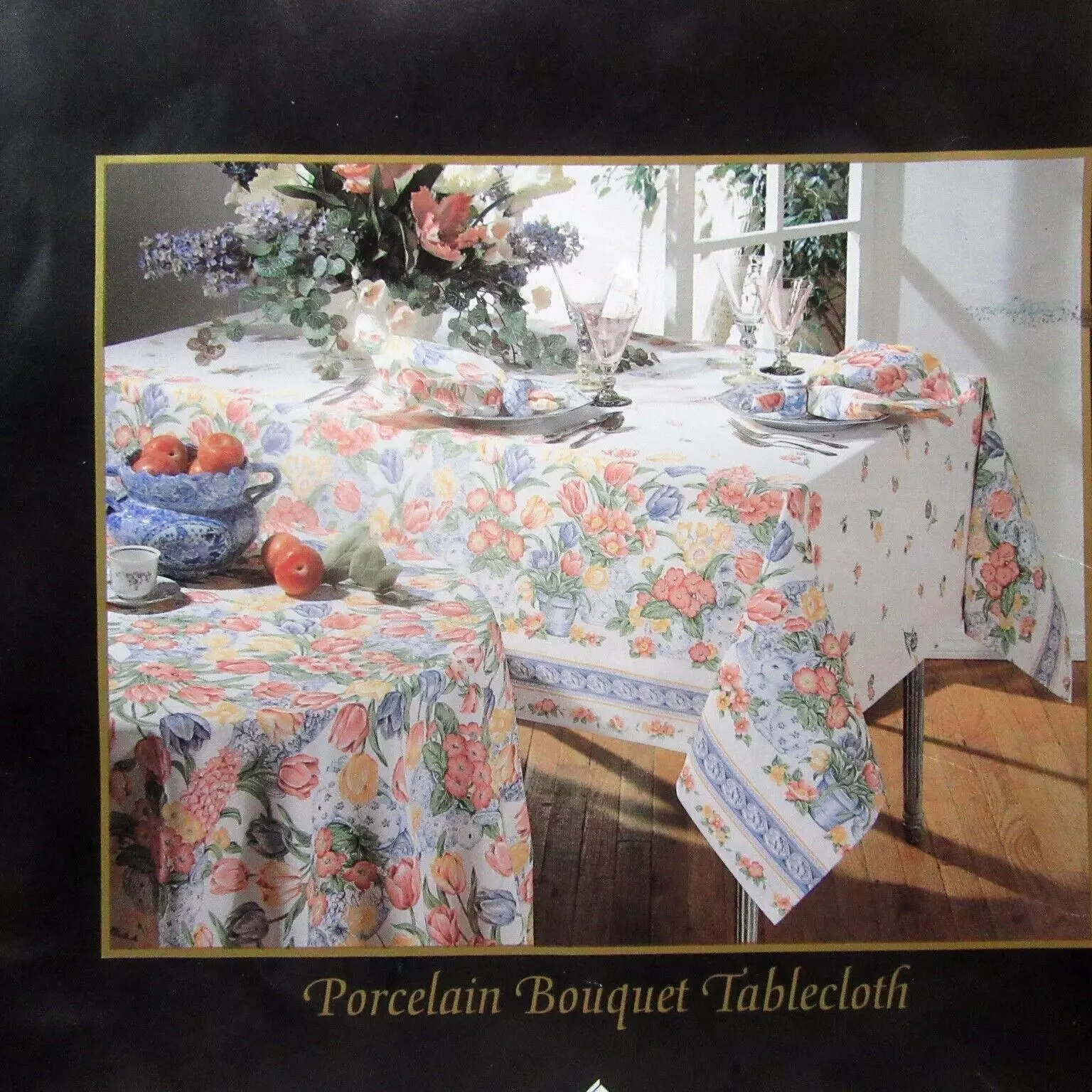 Fashion Industries Porcelain Bouquet Floral Pastel 60 x 104 Oblong Tablecloth - £29.39 GBP