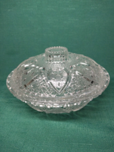 Vintage Cut Clear Glass Candy Dish W/Lid Malaysia KIG Heart &amp; Roses - $6.89