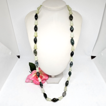 Green Moss Agate Beaded Necklace Agate Stone Chic Statement Necklace 35&quot; Long - £23.94 GBP
