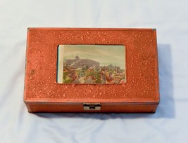 Vintage rectangular lock box textured metal painted copper heart mirror inside - £20.15 GBP
