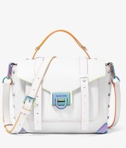 Michael Kors Manhattan Medium Contrast-Trim Leather Satchel Optic White - £220.17 GBP