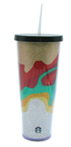 Starbucks Sand Flow Glitter Acrylic Cold Cup Tumbler 24 Floz Black Lid and Straw - £13.61 GBP