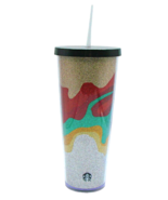 Starbucks Sand Flow Glitter Acrylic Cold Cup Tumbler 24 Floz Black Lid a... - £13.54 GBP