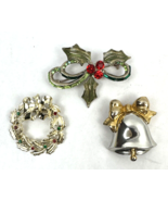 Vintage Brooch Lot 3 Rhinestone Wreath Bell Holly Berry Christmas - €32,61 EUR