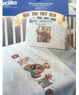 Bucilla Blue Jean Teddy Bear Sheet &amp; Pillowcase Cross Stitch Kit Daisy K... - $32.48 CAD