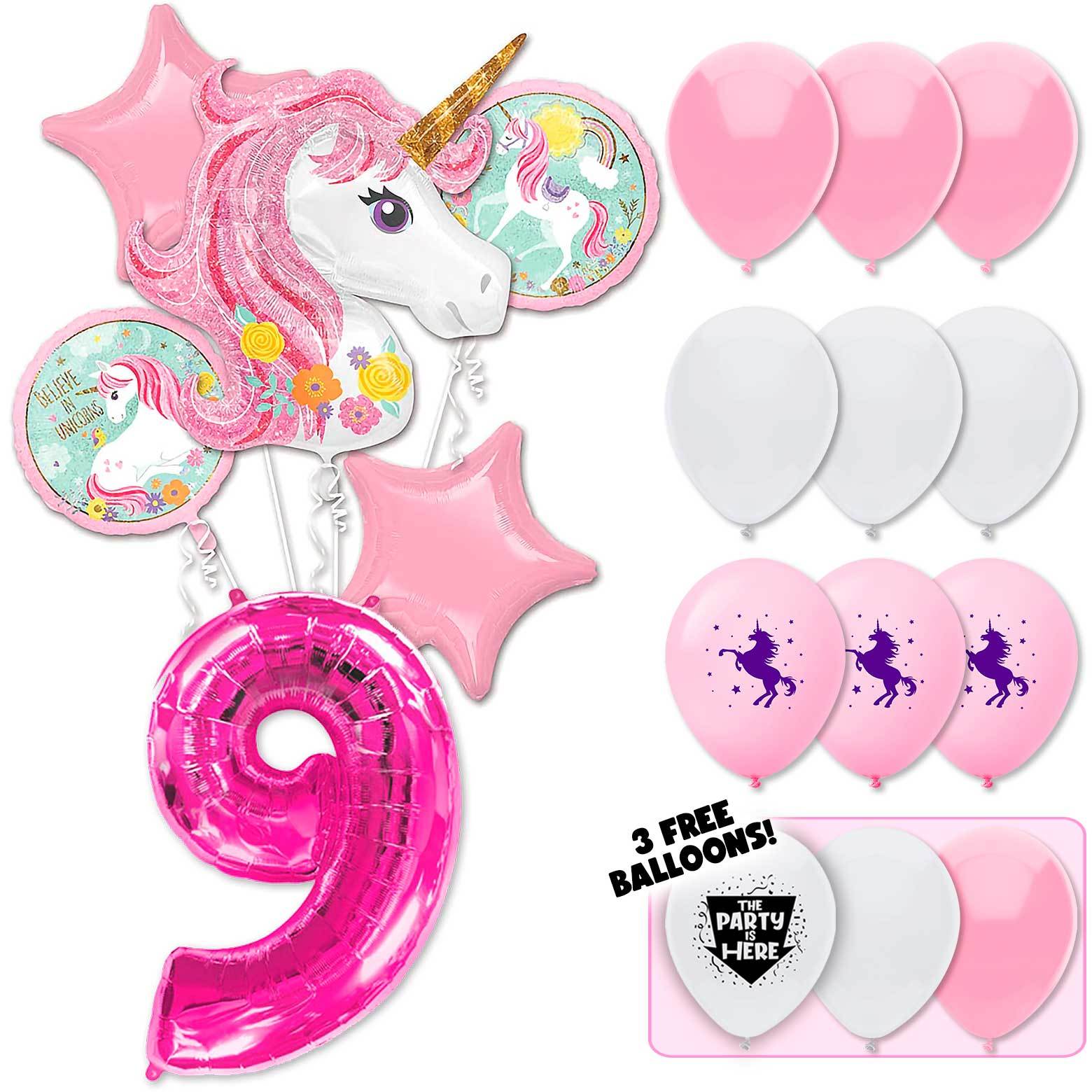 Pretty In Pink Unicorn Deluxe Balloon Bouquet - Pink Number 9 - $32.99