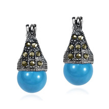 Vintage Flair Marcasite and Turquoise .925 Silver 8mm Earrings - £12.65 GBP