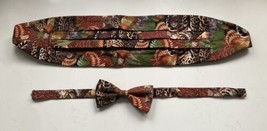 Amazing Animal Print Floral Cumberbund Bow Tie Brown Tones Prom Attire - £26.47 GBP