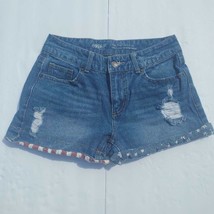 Mossimo Denim High Rise Short Shorts American Flag Distressed Size 4 - £7.82 GBP
