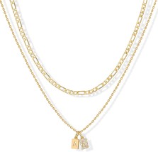 14K Gold Plated Initial Letter Double Dog Tag Pendant Necklace Dainty Cubic Zirc - £24.72 GBP