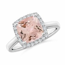 ANGARA Classic Cushion Morganite Halo Engagement Ring for Women in 14K Gold - £1,064.09 GBP