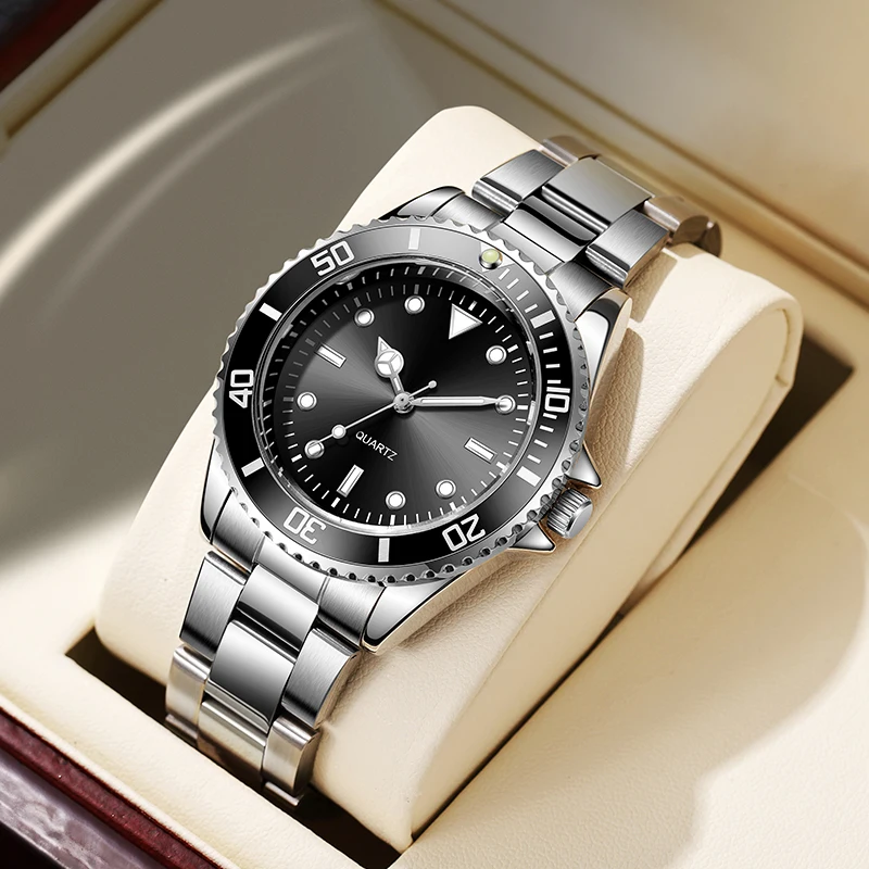 Diver Style Watch 39mm Black Dial Unidrectional Rotatable Bezel Japan Mo... - $37.56