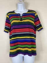 Rafaella Studio Womens Size PM Colorful Striped Knit Top Elbow Sleeve - £5.85 GBP