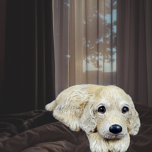 Ceramic Cocker Spaniel Puppy Blonde Brown Eyes Lying Down Handpainted Hollow - £11.02 GBP