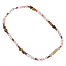 Natural Rose Quartz Tiger Eye Aventurine Gemstone Beads Necklace 17&quot; UB-6439 - £7.78 GBP