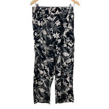 Panama Jack Pants Women Large Black Wide Leg Tropical Leaf Linen Blend Cropped - £22.61 GBP