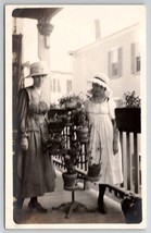 RPPC Two Young Ladies Wearing Lace Hats On Balcony Real Photo Postcard N30 - £5.47 GBP