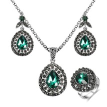 Fashion Silver Color Vintage Wedding Jewellery Set Blue Crystal Water Dr... - £10.57 GBP
