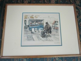 1980&#39;s Eugene Veider Hand Signed Compatible with Antique Colored Etching lithogr - £154.25 GBP