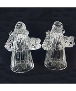 Vintage Set 2 Clear Crystal Glass 7.5&quot; Figure Santa w Tree Candleholder ... - $38.79