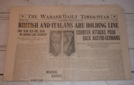 Wabash, IN Daily Times-Star, June 17, 1918 - British &amp; Italians Holding ... - $19.75