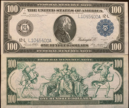 Reproduction Copy 1914 $100 Federal Reserve Note Ben Franklin Blue Seal San Fran - $3.99