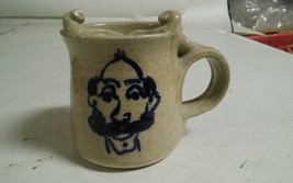 VTG Gristmill Pottery Mustache Cup Stoneware Blue Man Face Head Salt Glaze? - £22.37 GBP