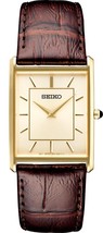 Seiko Essentials Mens Quartz Rectangular Brown Leather  Strap Watch SWR064 - £135.59 GBP