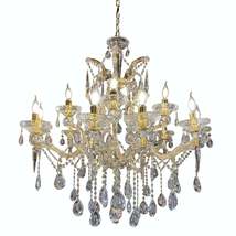 Maria Theresa Crystal Chandelier Hanging Fixture Gold 15 - Light  for living roo - £503.44 GBP