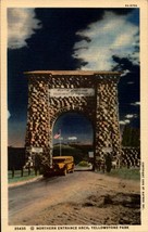 Linen POSTCARD- Northern Entrance Arch, Yellowstone Park, Wyoming BK66 - £3.89 GBP