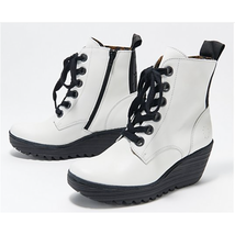 FLY London YAGE Leather Lace-Up Boots  | White, Size 41 - £138.09 GBP