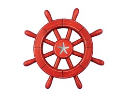 [Pack Of 2] Rustic All Red Decorative Ship Wheel With Starfish 12&quot;&quot; - £37.80 GBP