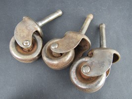 3 Antique Vintage strong STEEL Casters Wheels Furniture Rollers INDUSTRIAL - £16.22 GBP